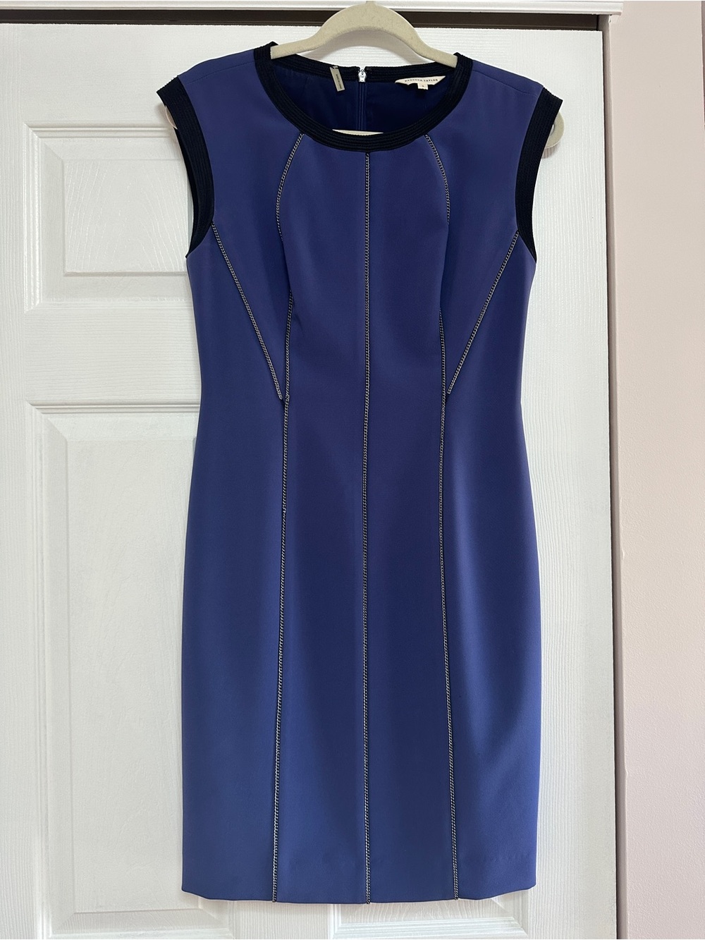 Rebecca Taylor Blue Sheath Dress Lined Size 2 Silk Trim Sleeveless Stretch